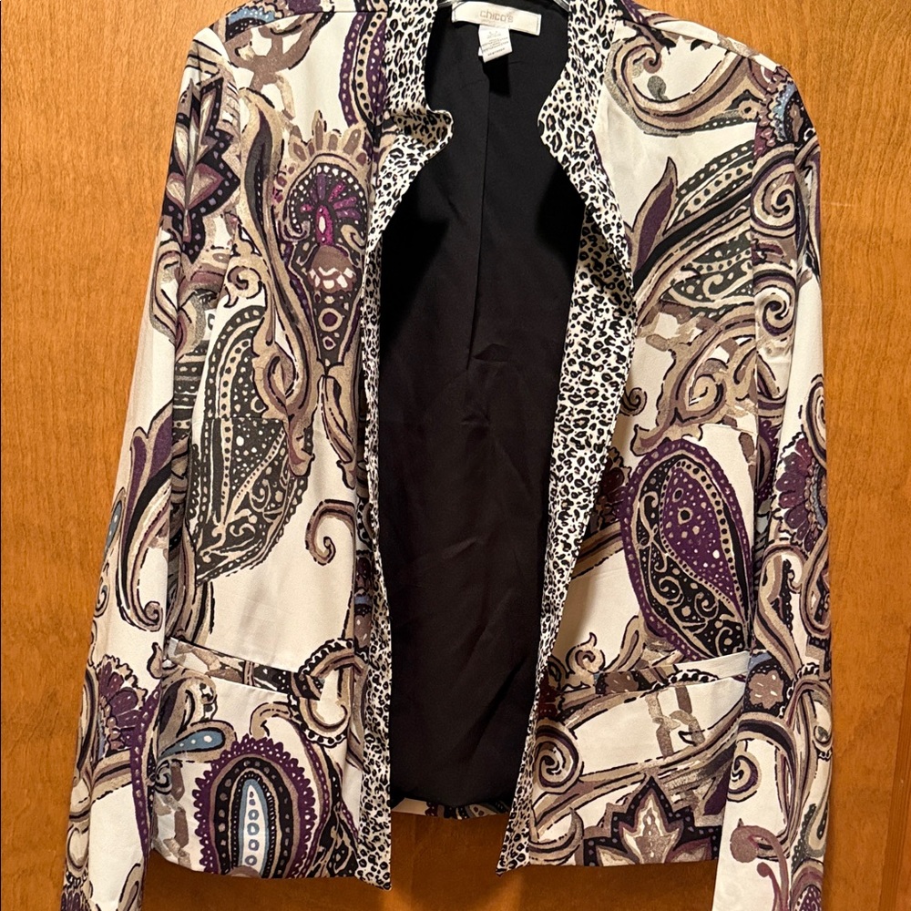 Chico's Cream and Purple Paisley Open Blazer
